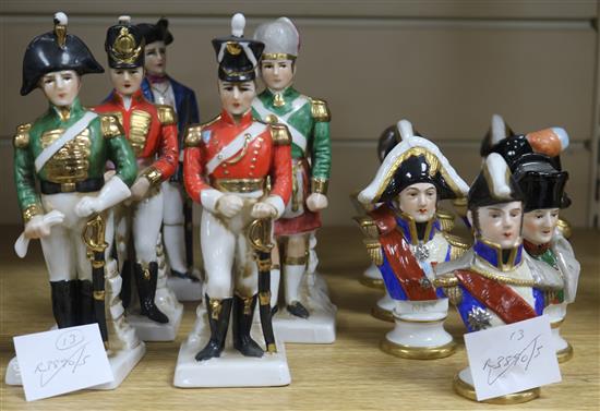 A set of six Italian porcelain Napoleonic soldiers and seven busts of French generals (13)